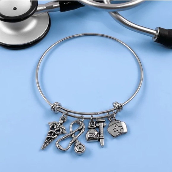 Frontline Boutique Hero’s Nurse Doctor Healthcare Bangle Charm Bracelet - Picture 2 of 6